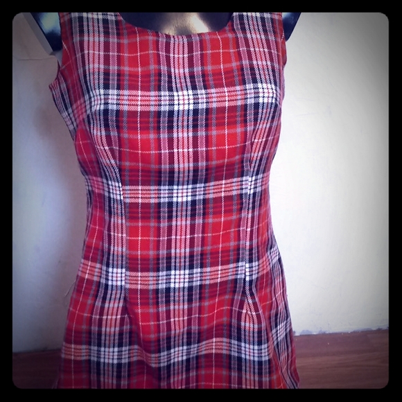 Dresses & Skirts - Vintage Y2K 90's School Girl Red Plaid Grunge Mini Jumper Dress sz XS S